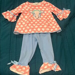 Playful Pink and Blue boutique Set with Ruffled Details